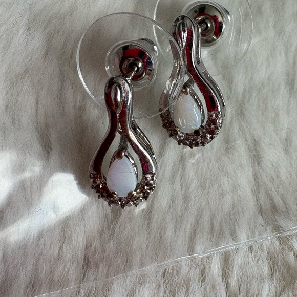 925 Sterling Silver Opal Earrings – Teardrop Sparkle | Dainty Luxe | - Picture 2 of 4